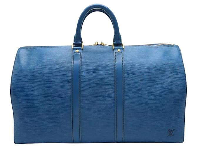 Louis Vuitton Keepall 45 Blau Leder  ref.1332593