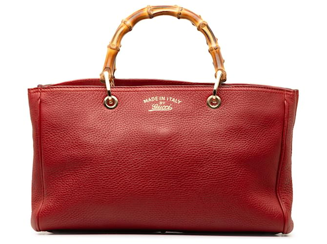 Gucci Red Medium Bamboo Shopper Leather Pony-style calfskin  ref.1332748