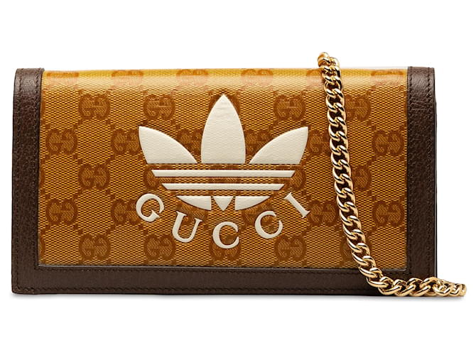 Gucci Brown x Adidas GG Supreme Wallet on Chain Leather Cloth Pony-style calfskin Cloth  ref.1332779