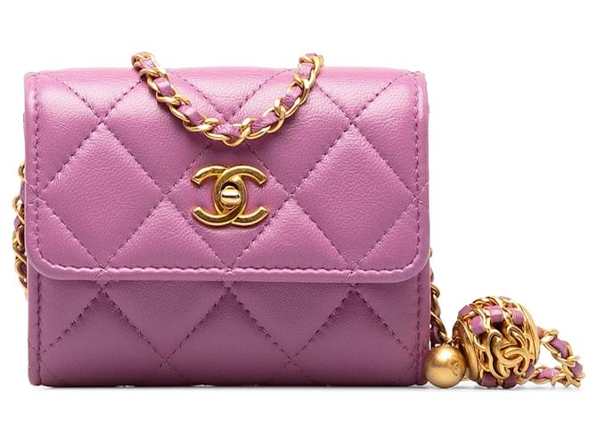 Chanel Purple Mini Lambskin Pearl Crush Flap Clutch with Chain Leather  ref.1332783