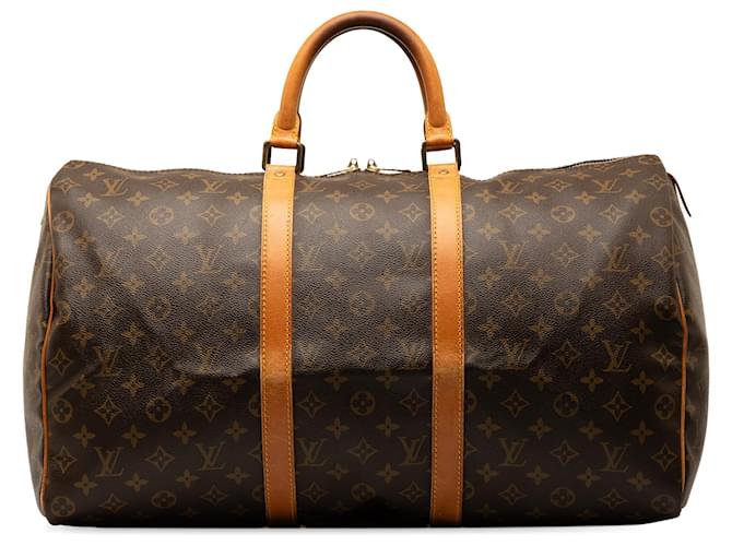 Louis Vuitton Brown Monogram Keepall 50 Leather Cloth  ref.1332786