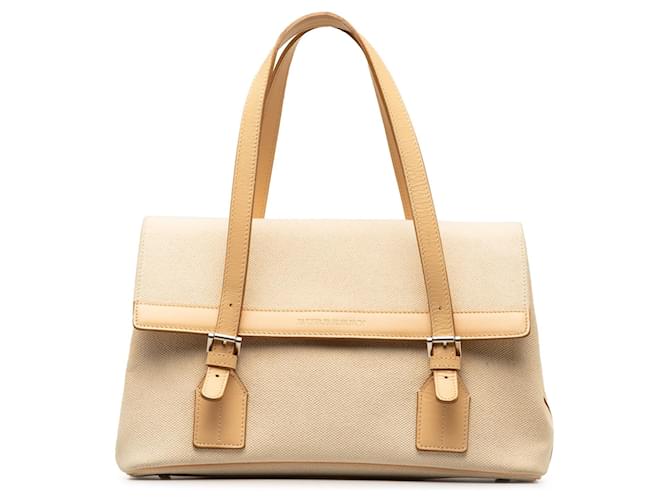 Burberry Brown Canvas Handbag Beige Leather Cloth Pony-style calfskin Cloth  ref.1332789