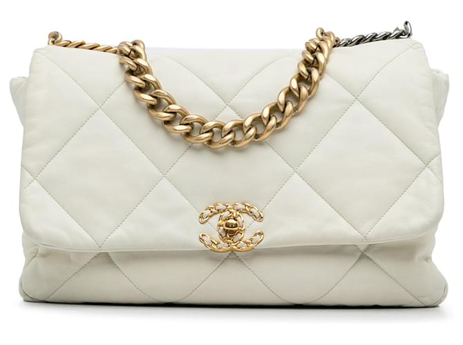 Chanel White Maxi Lambskin 19 Flap Leather  ref.1332795