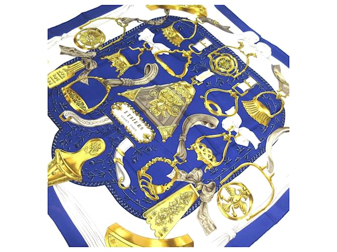 Hermès Sciarpa di seta Etriers blu Hermes Panno  ref.1332800