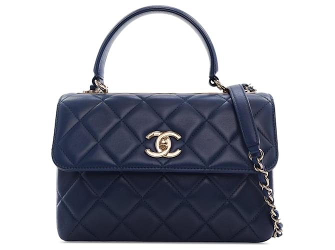 Chanel Blue Small Trendy CC Lambskin Flap Navy blue Leather  ref.1332807