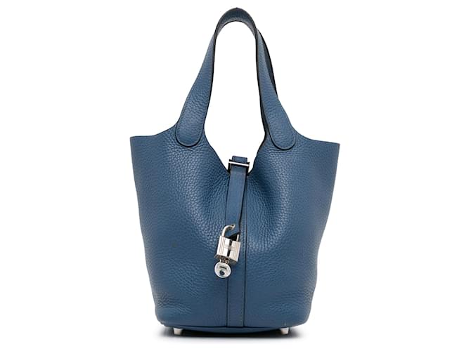 Hermès Blue Clemence Picotin Lock 18 Leather Pony-style calfskin  ref.1332808