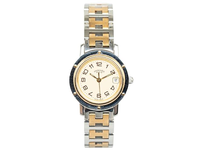 Hermès Silver Quartz Stainless Steel Clipper Watch Silvery Golden Metal Gold-plated  ref.1332809