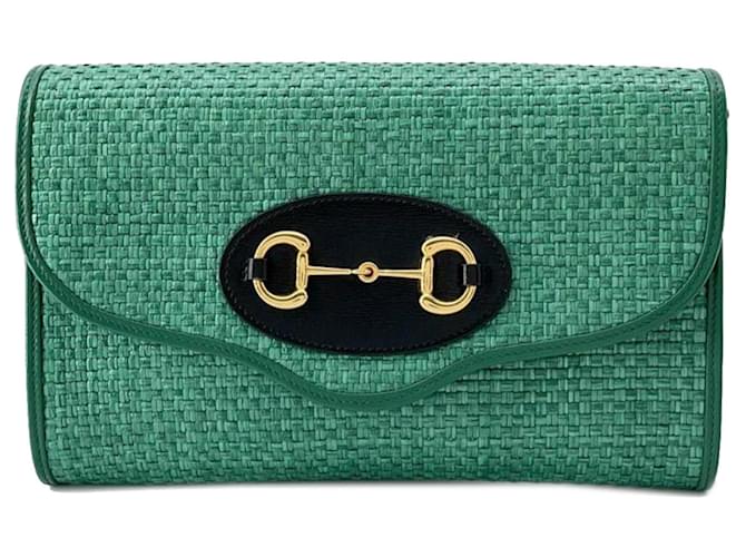 Gucci Green Raffia Horsebit 1955 Chain Bag  ref.1332815