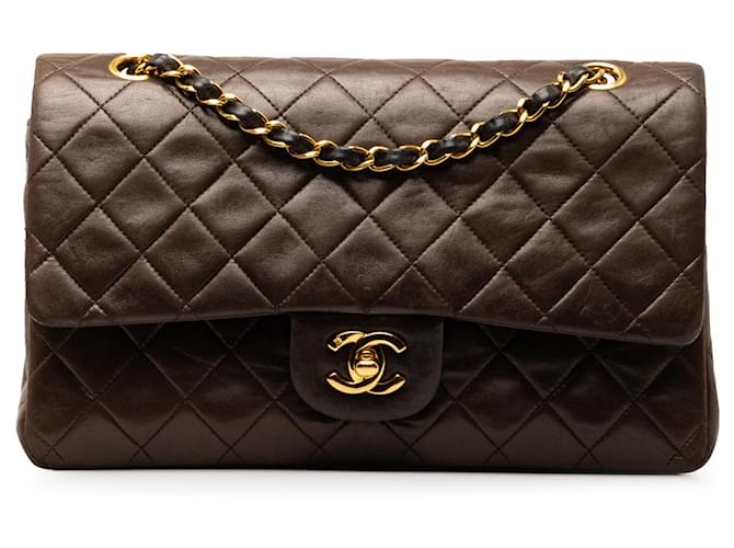 Chanel Brown Medium Classic Lambskin Double Flap Dark brown Leather  ref.1332822