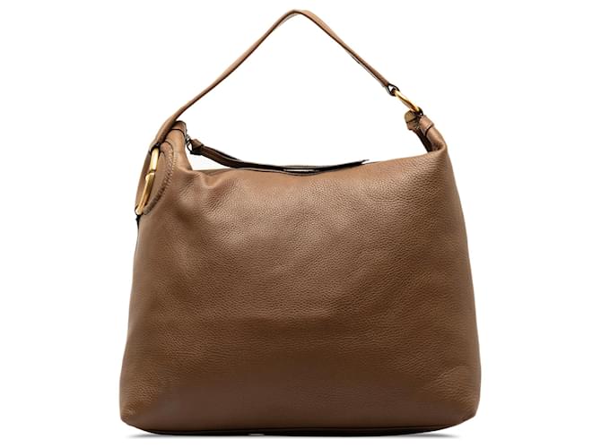 Gucci Brown Pebbled Calfskin Twill Hobo Leather Pony-style calfskin  ref.1332826