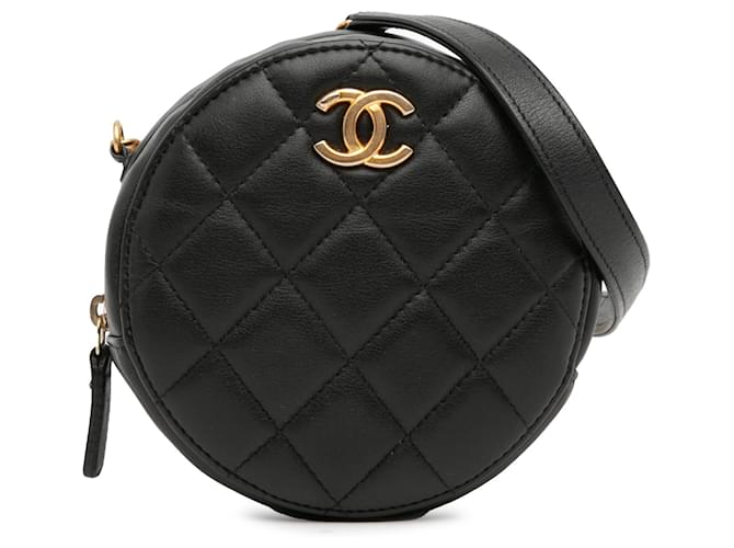 Chanel Black Quilted Calfskin About Pearls Round Clutch with Chain Leather Pony-style calfskin  ref.1332841