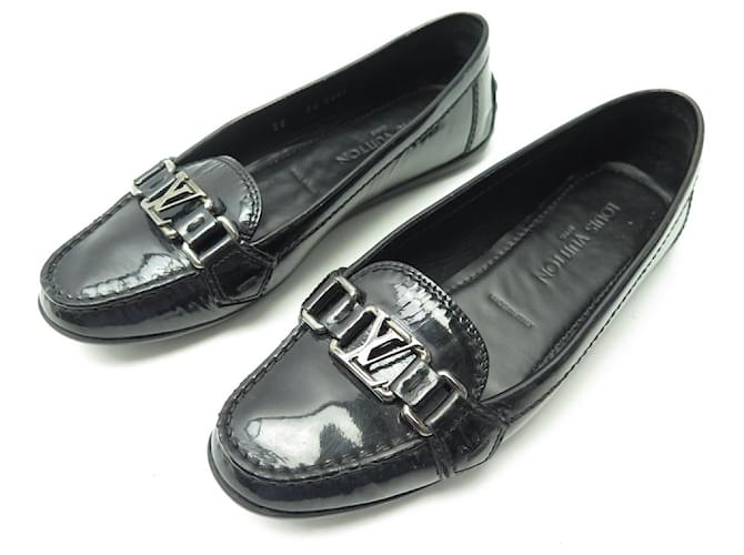 LOUIS VUITTON SHOES OXFORD MOCCASIN 38 BLACK PATENT LEATHER LOAFERS SHOES  ref.1332879