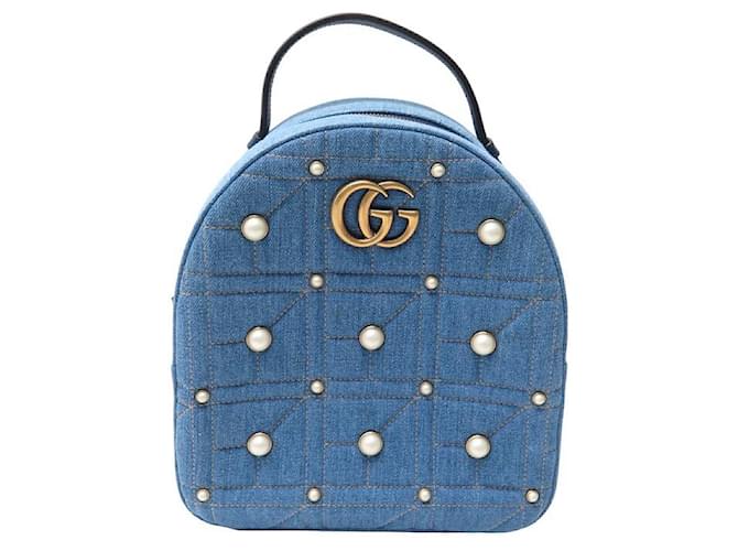 NEW GUCCI GG MARMONT BACKPACK 476671 IN DENIM QUILTED JEANS PEARLS BAG Blue  ref.1332890