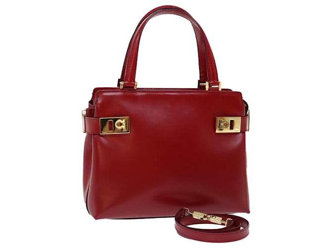 Salvatore Ferragamo Gancini Hand Bag Leather 2way Red Auth th4761  ref.1333318