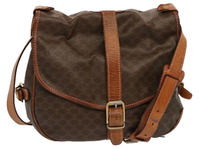 Céline CELINE Borsa a tracolla in tela macadam PVC marrone Auth 70829