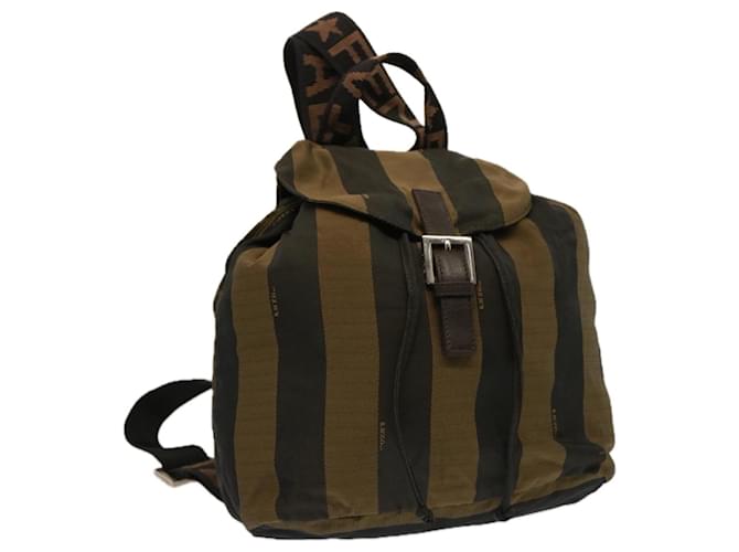 Pequin FENDI Pecan Canvas Backpack Nylon Brown Auth bs12549  ref.1333347