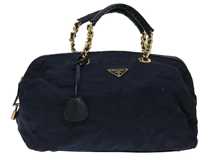 PRADA Quilted Hand Bag Nylon Navy Auth ac2871 Navy blue  ref.1333359