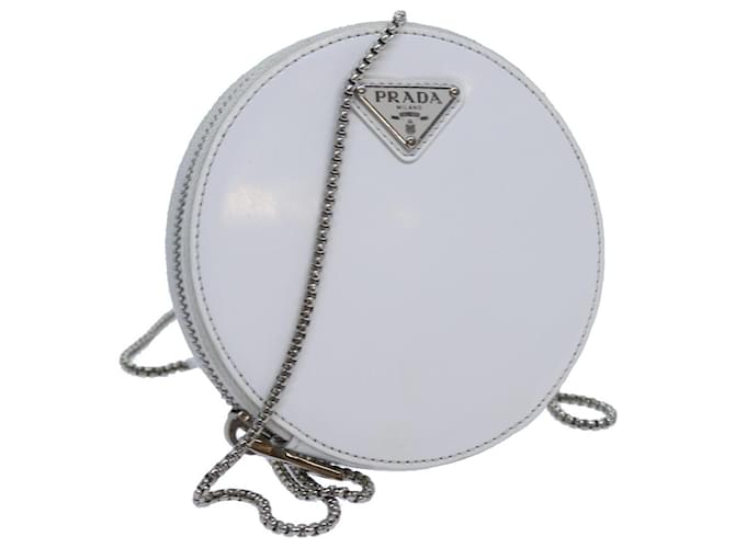 PRADA Chain Shoulder Bag Patent leather White Auth 70442  ref.1333371