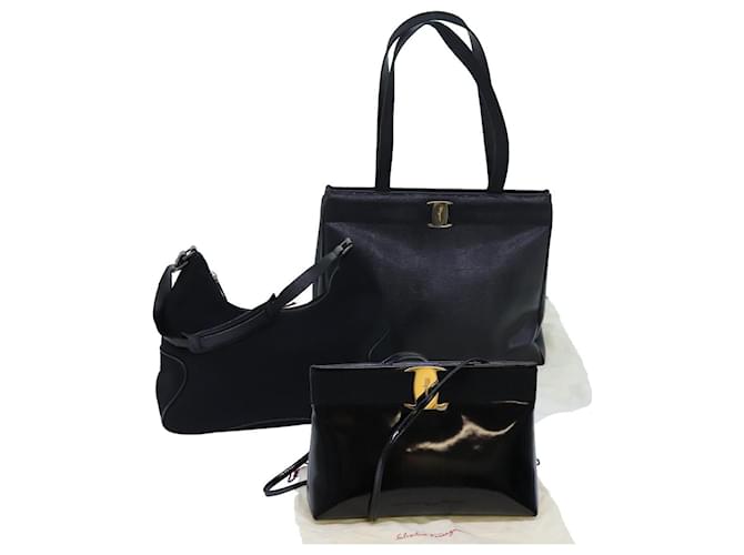 Salvatore Ferragamo Shoulder Bag Leather 3Set Black Auth bs13500  ref.1333386