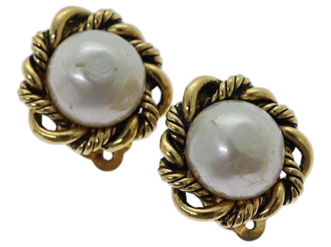 CHANEL Pearl Earring metal Gold CC Auth bs13495 Golden  ref.1333392