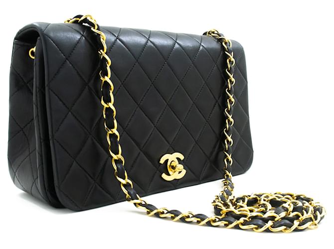 CHANEL Full Flap Chain Shoulder Bag Black Quilted Lambskin Leather  ref.1333424