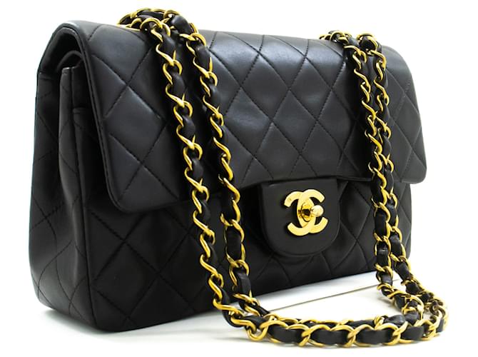 Chanel Classic lined flap 9" Chain Shoulder Bag Black Lambskin Leather  ref.1333426