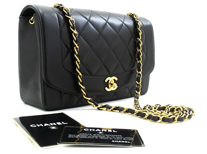 CHANEL Diana Flap Chain Shoulder Bag Black Quilted Lambskin Purse Leather  ref.1333427