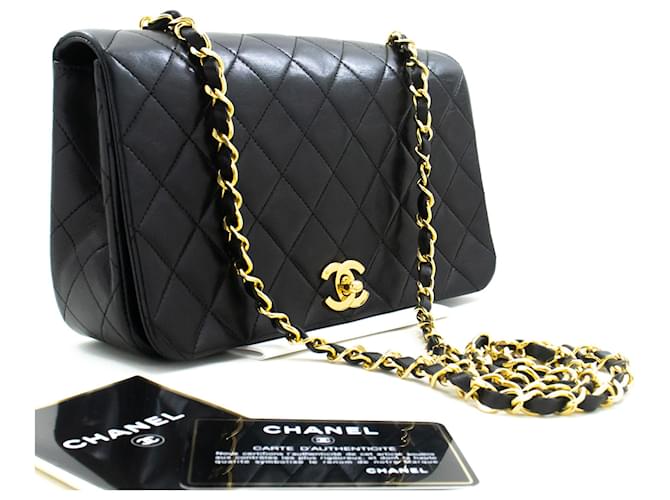 CHANEL Full Flap Chain Shoulder Bag Black Quilted Lambskin Leather  ref.1333428