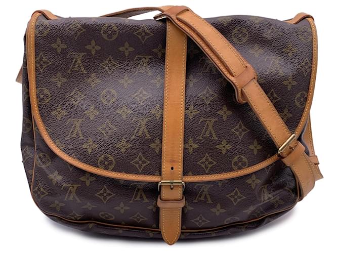 Louis Vuitton Crossbody Bag Vintage Saumur Brown Cloth  ref.1333473