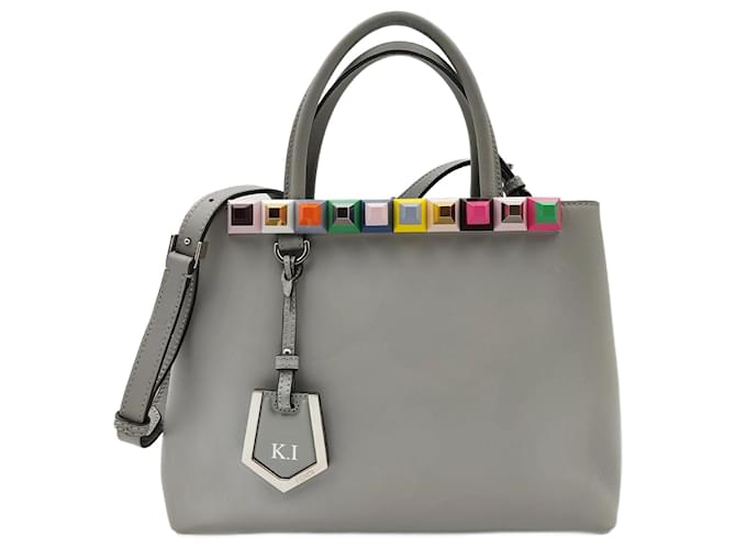 FENDI FENDI 2Jours shoulder bag in gray leather Grey  ref.1333480