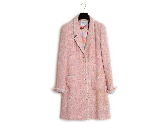 SS1997 Chanel Coat and Dress Tweed Silk Pink Ensemble US10 Soie Rose  ref.1333521