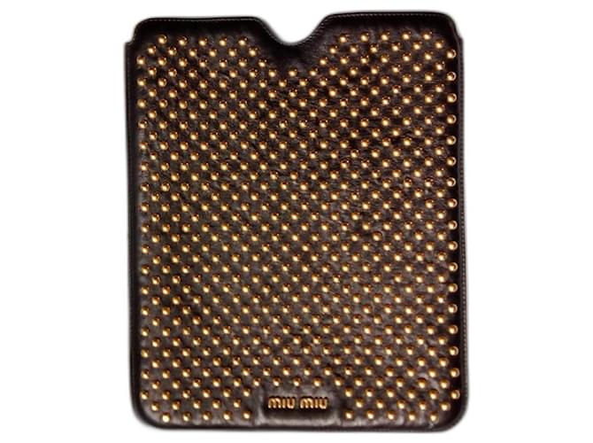 Miu Miu iPad Black Golden Leather Metal  ref.1333528