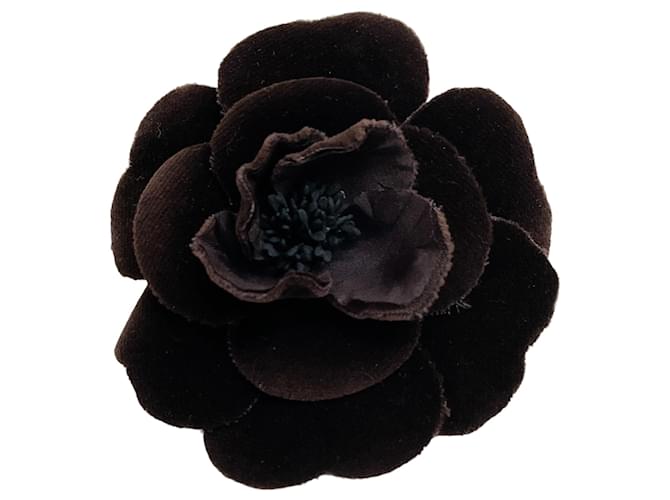 Autre Marque Chanel Brown Velvet Camellia Brooch Cloth  ref.1333962