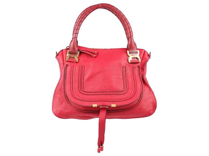Chloé Chloe Marcie Leather Medium Satchel Bag in Raspberry Red  ref.1333999