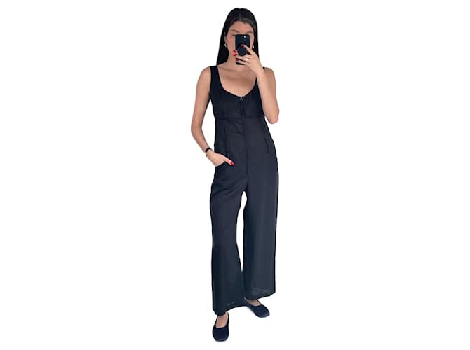 Céline Max Studio linen jumpsuit Black  ref.1334023