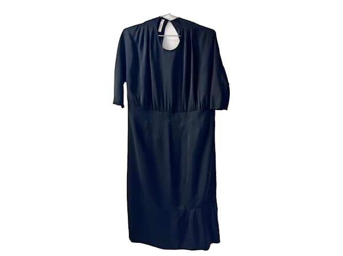 Prada black open back dress Silvery Silk  ref.1334025