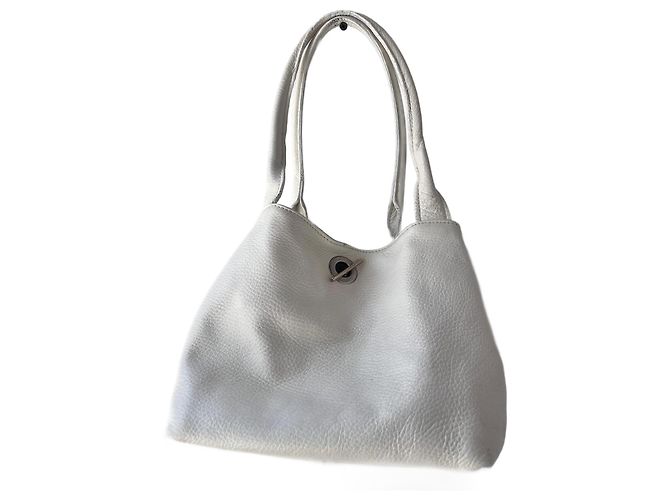 Off White Borsa toggle in pelle bianca Argento 