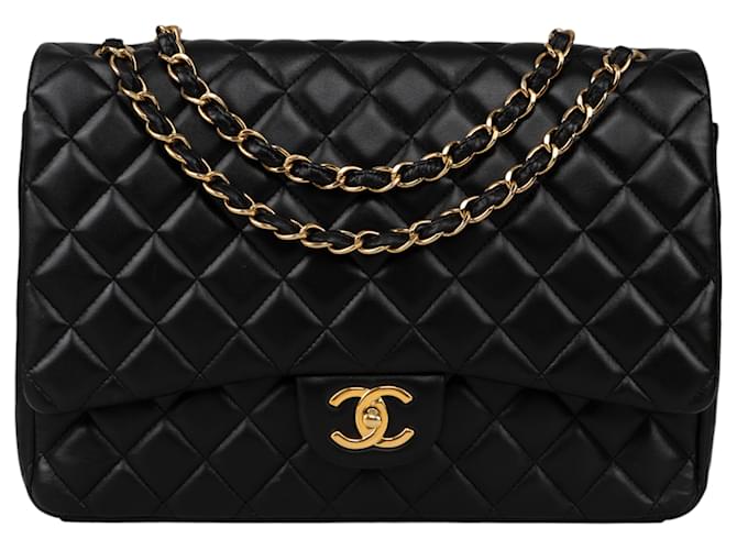 Chanel Quilted Lambskin Jumbo Double Flap Crossbody Bag Black Leather  ref.1334033