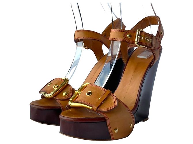 Sandali con zeppa Giuseppe Zanotti in pelle marrone e legno