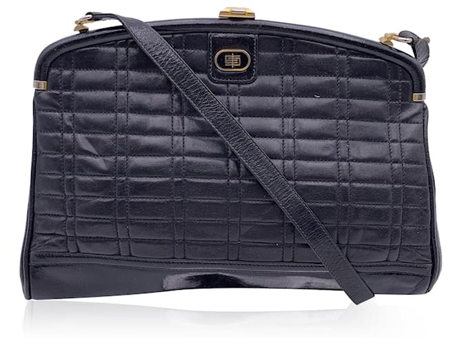Emilio Pucci Vintage Black Quilted Leather Framed Shoulder Bag  ref.1334196