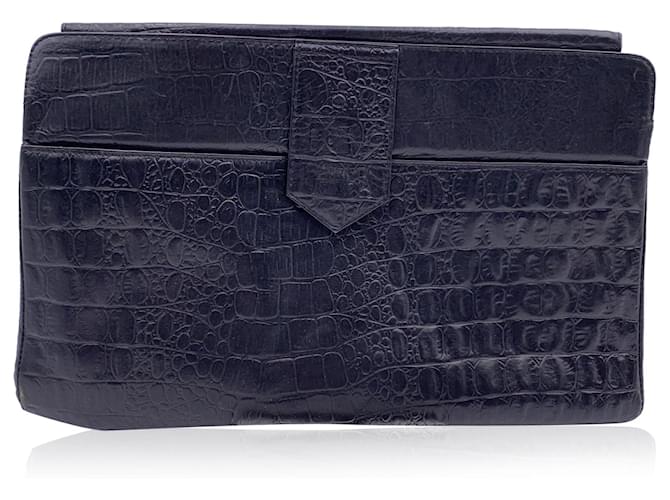 Autre Marque Pochette portefeuille vintage en cuir gaufré noir  ref.1334198
