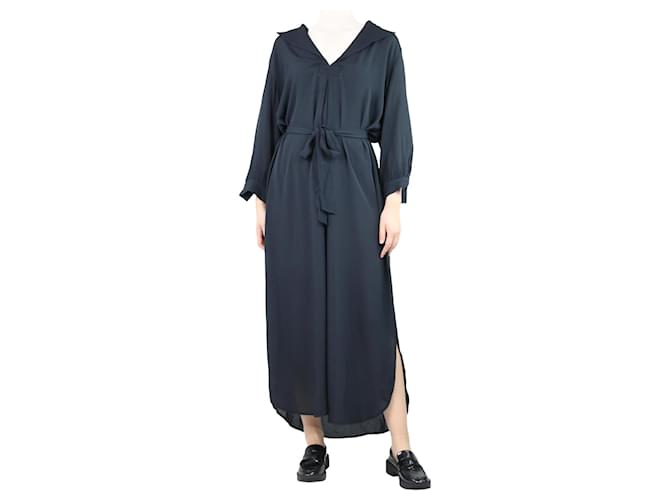 Autre Marque Black V-neckline belted maxi dress - size S Viscose  ref.1334276