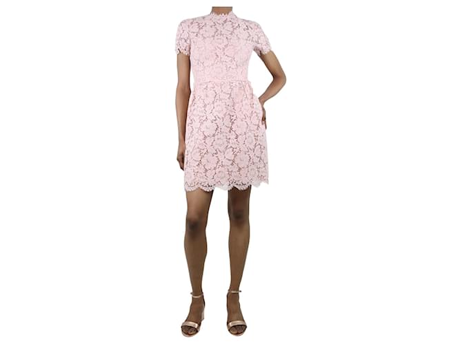 Valentino Pink short-sleeved lace midi dress - size UK 6 Cotton  ref.1334283