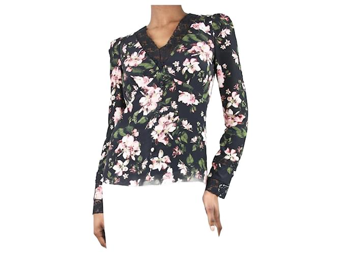 Erdem Black floral lace-trimmed blouse - size UK 6 Silk  ref.1334286