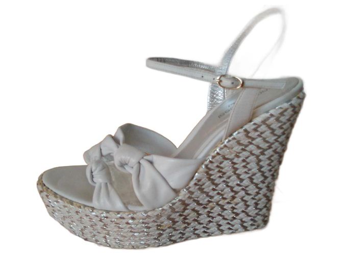 SERGIO ROSSI LEDER ESPADRILLE SANDALEN. Weiß