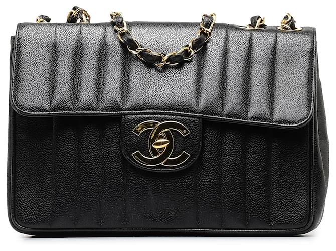 Chanel Black Jumbo Caviar Mademoiselle Flap Leather  ref.1334302
