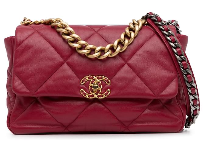 Chanel Red Large Lambskin 19 Flap Leather  ref.1334304