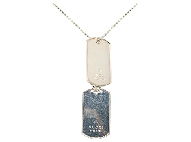 Gucci Silver Double Dog Tag Pendant Necklace Silvery Metal  ref.1334386