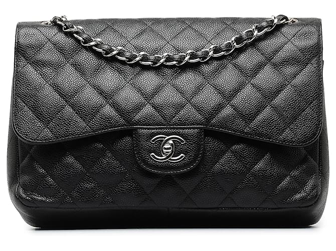 Chanel Black Jumbo Classic Caviar Double Flap Leather  ref.1334387