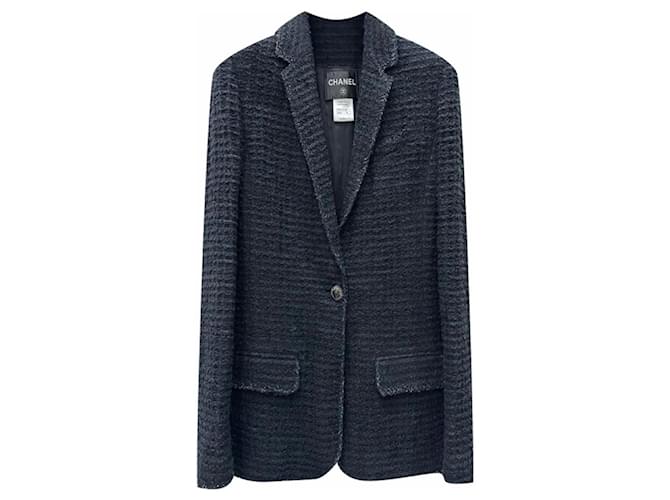 Chanel Giacca in tweed nero con bottoni gioiello CC.  ref.1334407